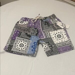 Men's Bandana Print Board Shorts - Purple, Blue, Black